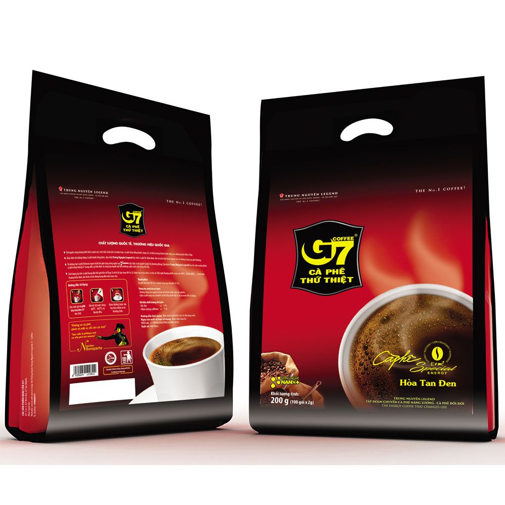 ( DenNhi_B100) Cà phê G7 Đen không đường hòa tan Bịch 100 sachets (Gói) - 2gr