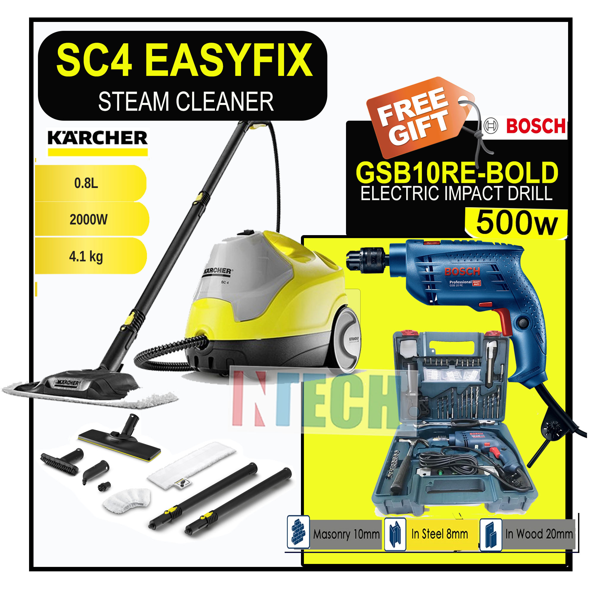 KARCHER SC4 EASYFIX STEAM CLEANER + BOSCH GSB10RE CORDED / ELECTRIC IMPACT  DRILL/DRIVER