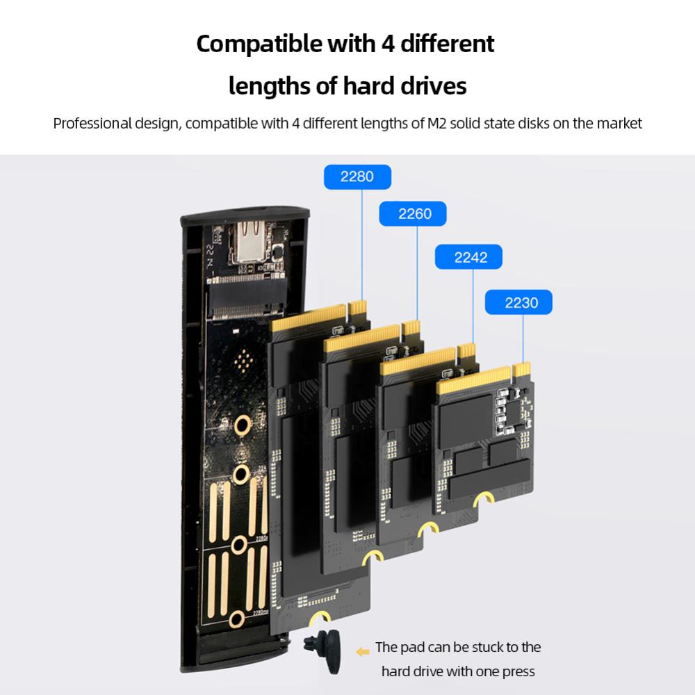 M.2 SSD ngoài bộ chuyển đổi có vỏ bao Type-C 3.1 ổ cứng lưu trữ thể rắn Adapter bao vây 5/10Gpbs Hợp kim nhôm M/B/(B + M) chìa khóa cho 2230/2242/2260/2280 SSD