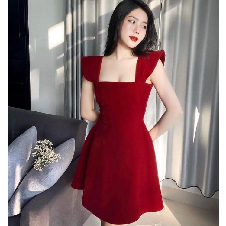 Đầm nhung đỏ cúp ngực 2 dây xòe jingle x-men1688 - xm8375