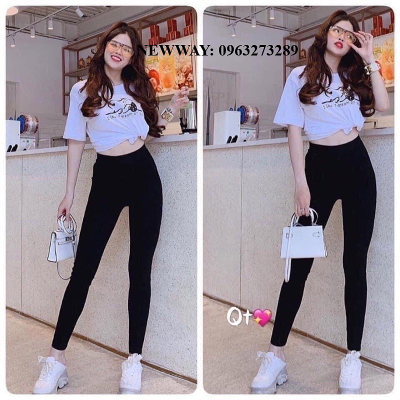 Quần legging nữ dáng dài màu đen , ôm form bó dáng