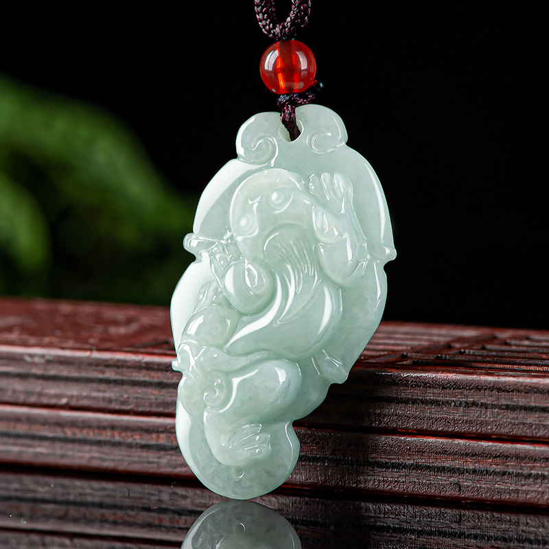 TIMESWIND Natural Burmese Jade Light Green Pixiu Ice Pendant with ...