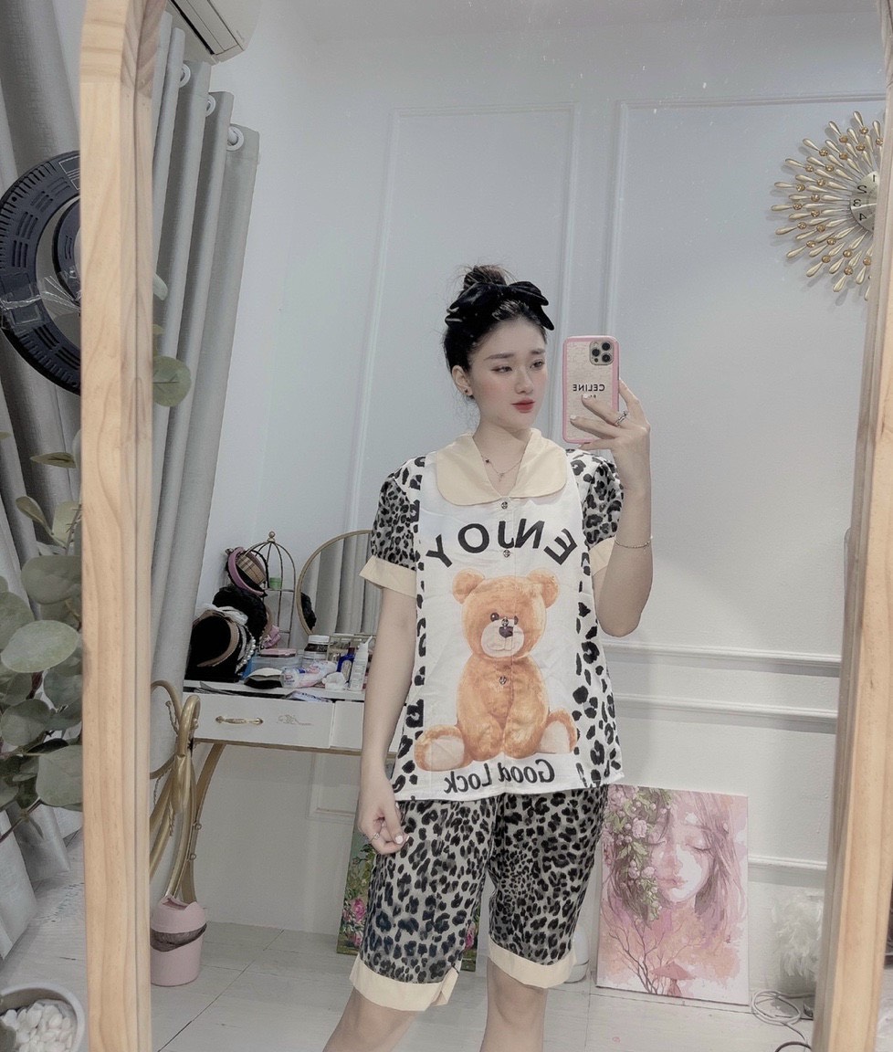 Bộ LỤA SATIN QUẦN LỬNG hoạ tiết cute FREESIZE dưới 65kg (ẢNH THẬT)