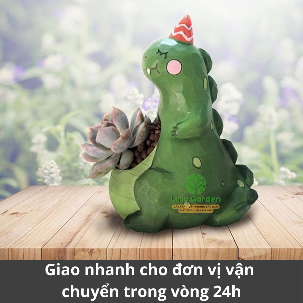 chậu trồng cây hình khủng long xanh [ tặng kèm đất trồng cây ]