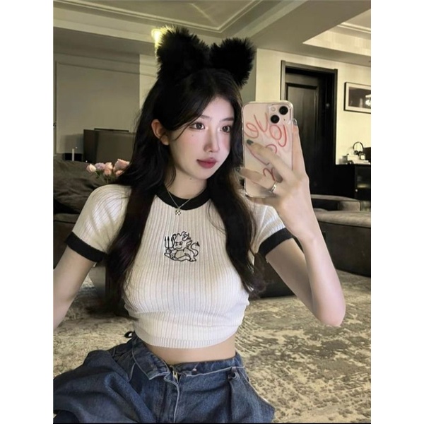 [FREESHIP + VOUCHER] Áo thun gân phối viền thêu hình
