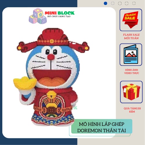Lego đồ chơi lắp ráp mô hình doraemon doremon thần tài cầm vàng cỡ lớn 40cm, le go