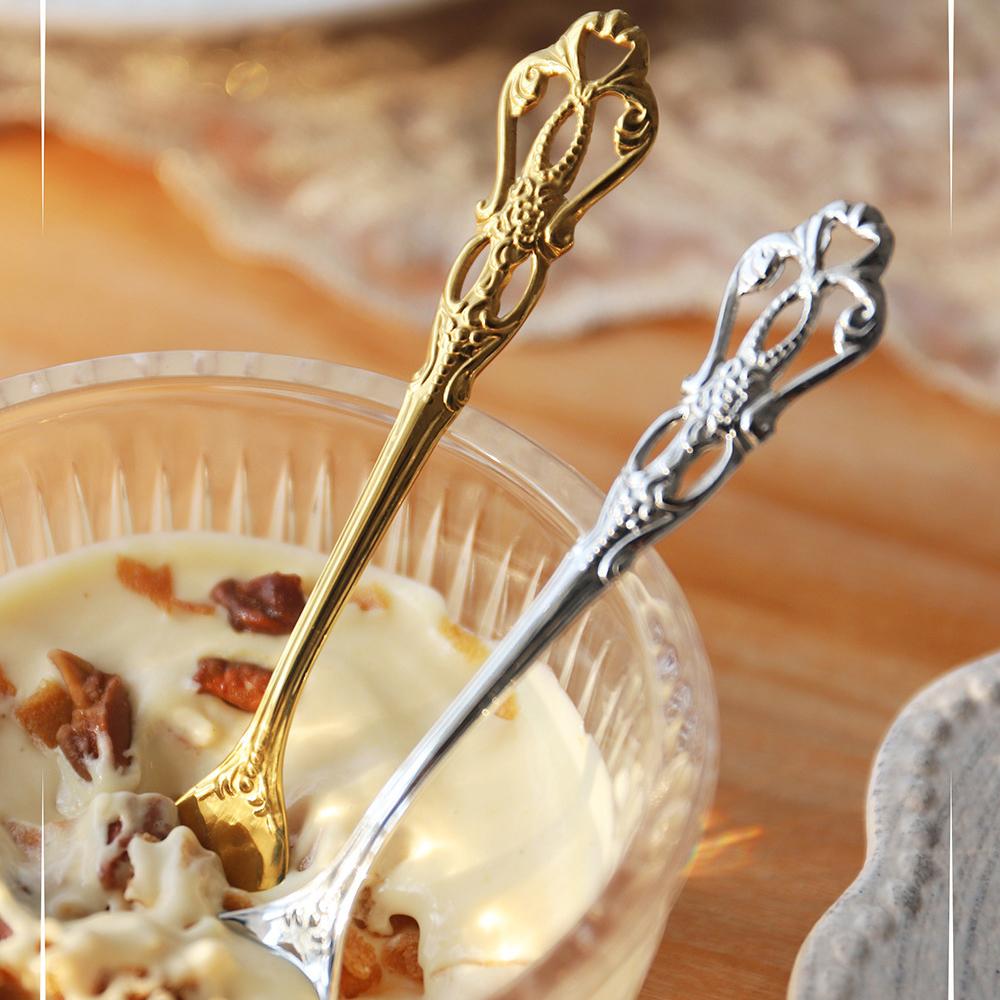 1-4pcs Gold Stainless Steel Spoon Fork Luxury Dinnerware Ice Afternoon Tea Kitchen Dessert Tableware Silverware Gift