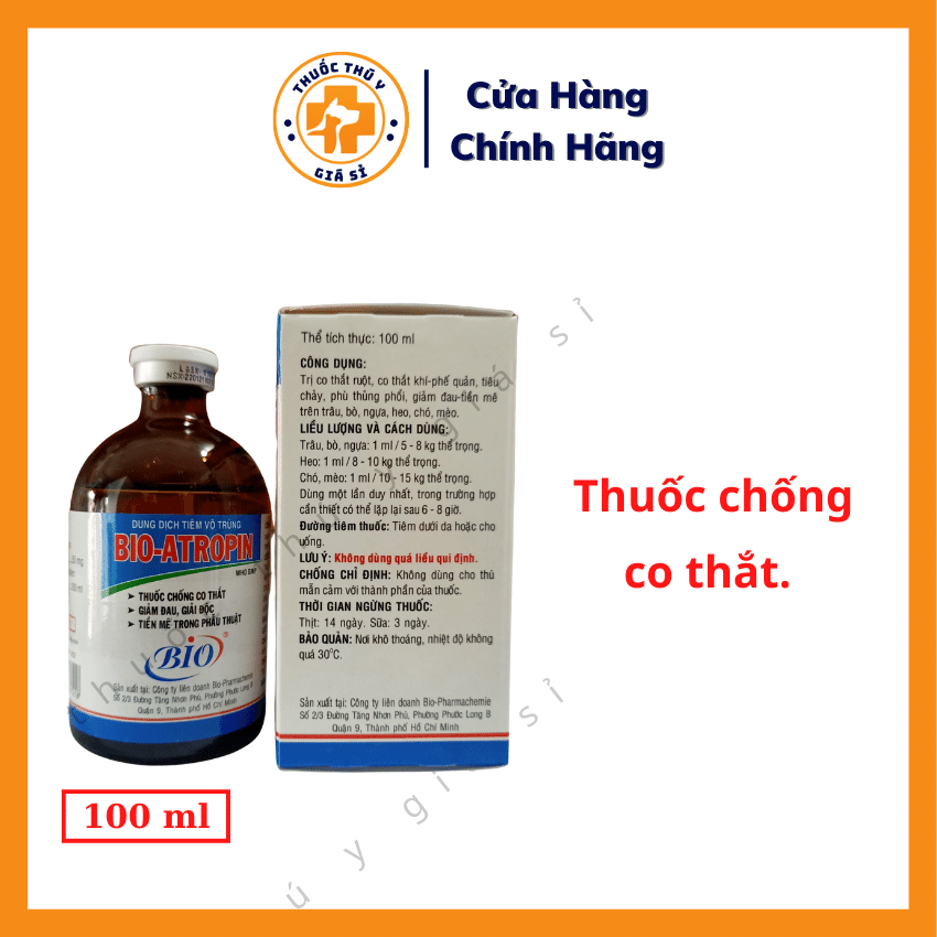 "Hoàn tiền đến 10%" Bio Atropin 100ml - Dùng Cho Chống Co Thắt, Giảm Đau, Giải Độc, Tiền Mê Trong Phẫu Thuật - Thú Y Giá Sỉ