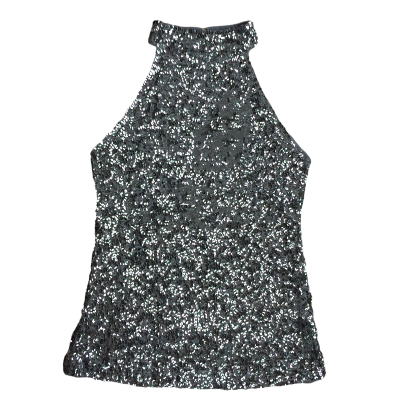 Meek Fantisia Women Slim-fitting Top Lady Party Blouse Sexy Shiny Sequin Off Shoulder Halter Neck Club Dance Tank Top for Women Slim Fit Stage Performance Vest