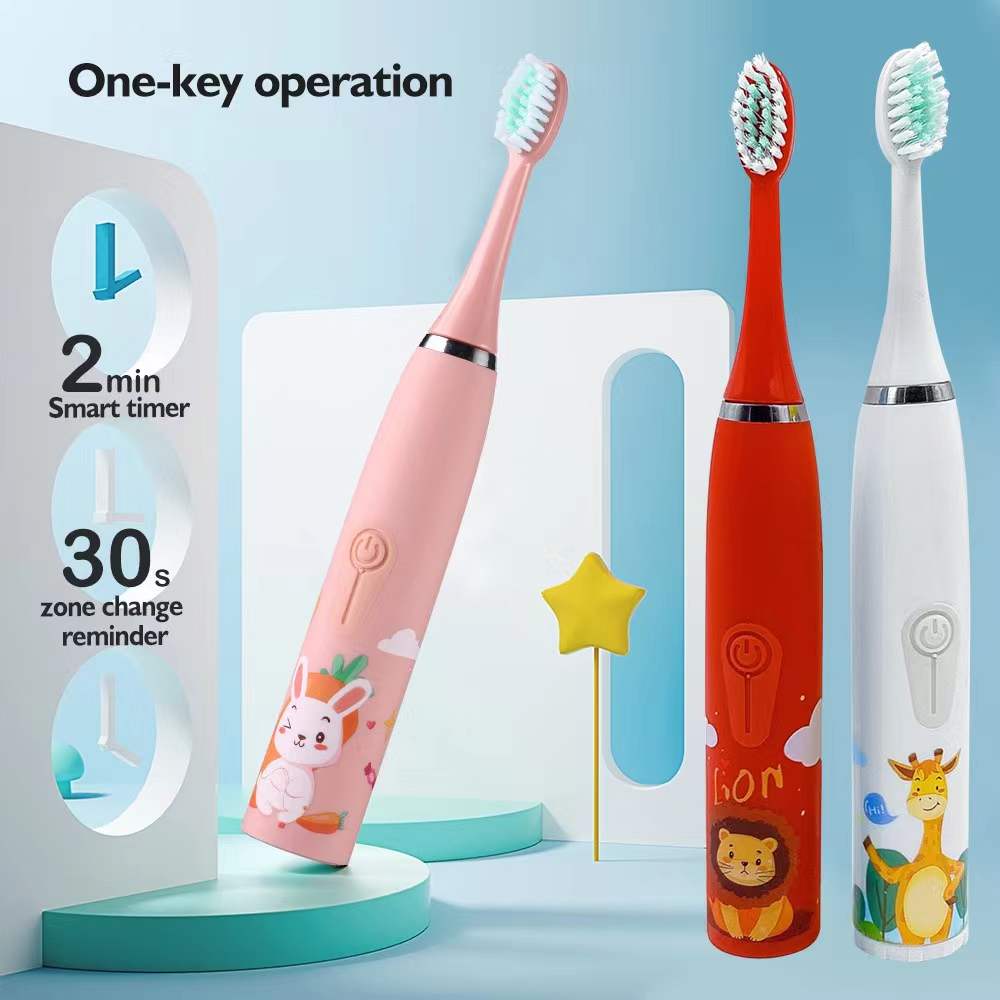 【Customer favorite】 Children's Electric Toothbrush Kid Cartoon Ultrasonic Sonic Electric Toothbrush with 5 Replacement Heads Electric Brush Children.