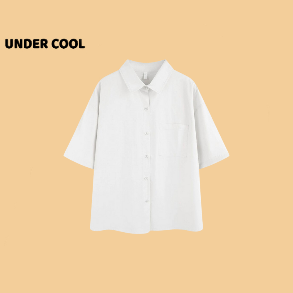 Áo sơ mi nữ cộc tay form rộng undercool cúc xẻ tà