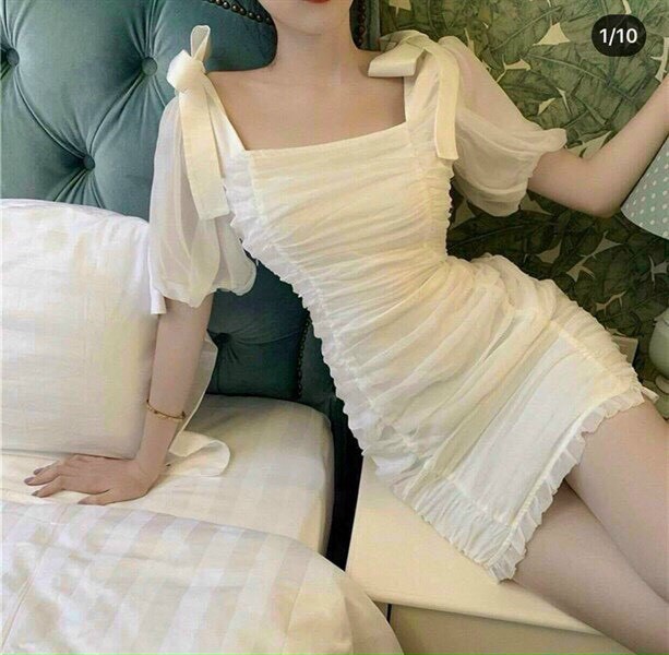 Váy đi tiệc nữ ôm body nhún thân, đầm tay phồng nữ cổ vuông, đầm công chúa, váy nữ màu trắng tay phồng cột vai nơ, đầm tiểu thư nữ sang chảnh