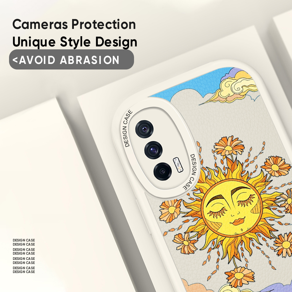 YYDS for iPhone 16 Pro Max 16 Plus Back Cover Personality Sun Clouds PU Leather Case Soft Thin Drop Resistant Phone Case.