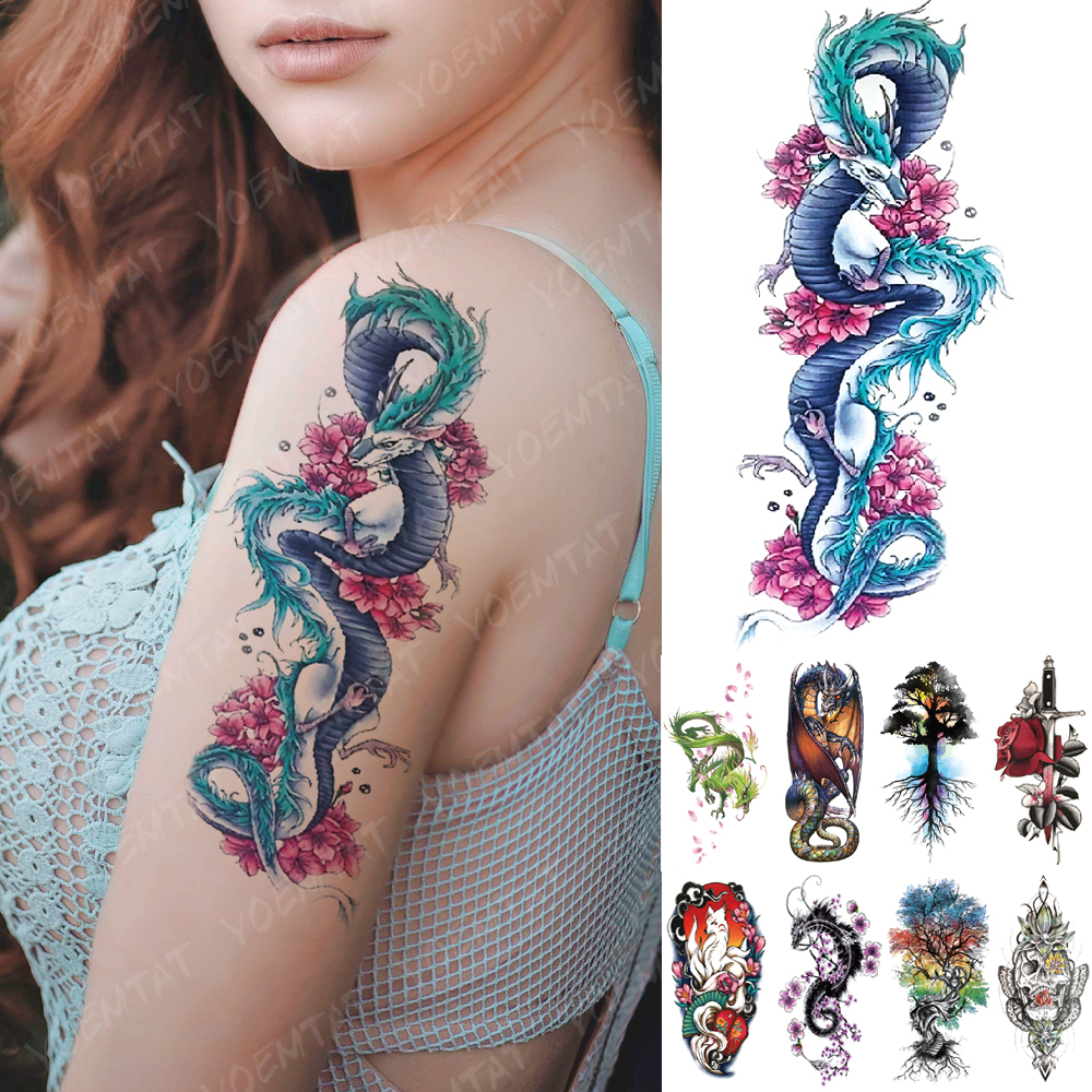 Waterproof%20Temporary%20Tattoo%20Sticker%20Ice%20Dragon%20Plum%20Blossom%20Flash%20Family%20Tree%20Fox%20Art%20Arm%20Fake%20Tatoo%20Women%20Men%20-%20Image%202