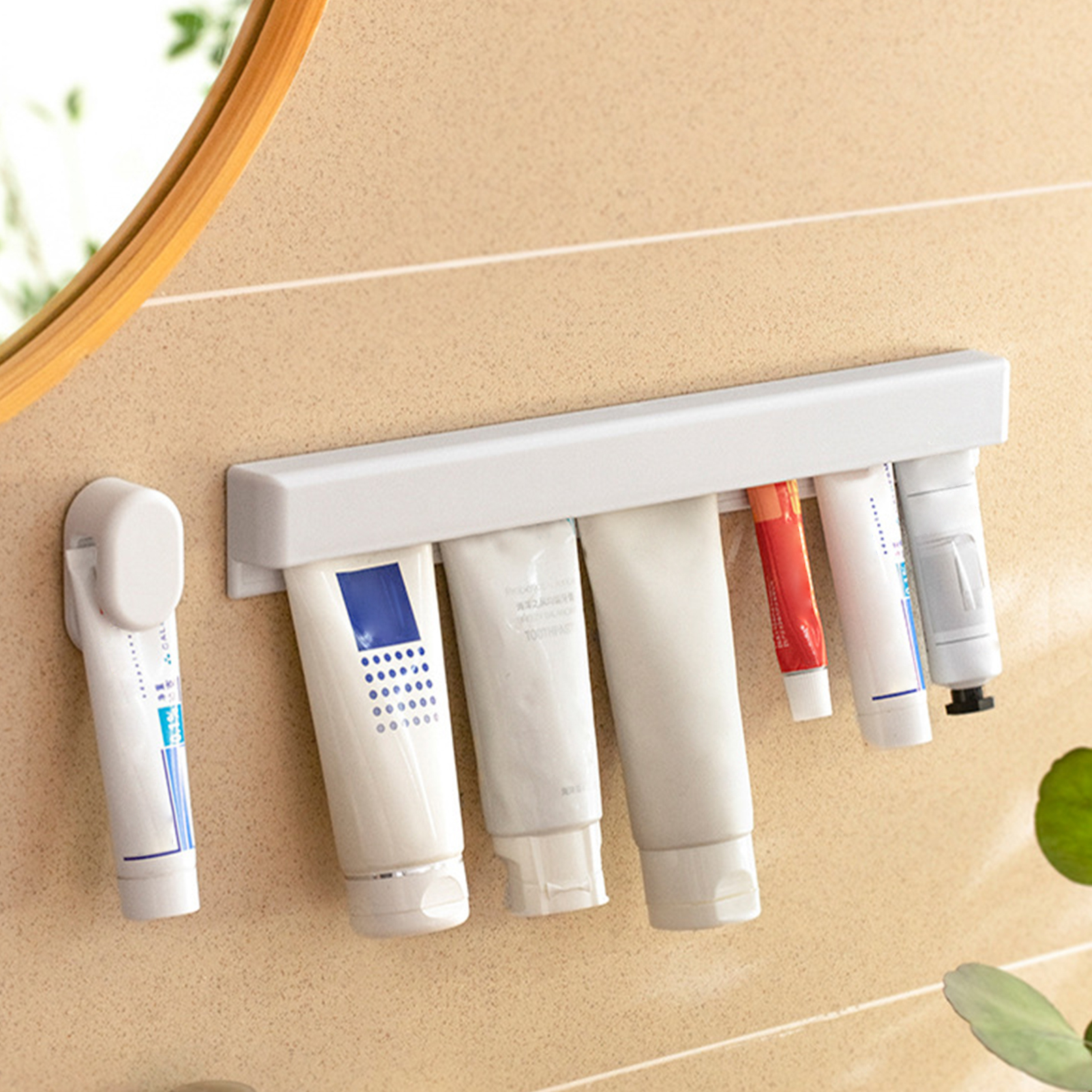 Wall-mounted Toothpaste Rack Wall Mount Toothpaste Holder Space-saving Toothpaste Holder with Adhesive Mount for Modern Bathrooms Heavy Duty Multi-functional Organizer Rack less Than