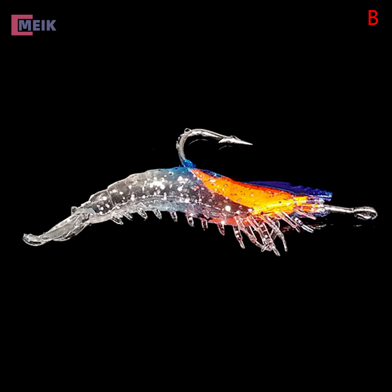 MEIK 3g-60mm 4 colors Luminous Shrimp Squid Night Fishing Jigs Lure Bass  Soft Bait