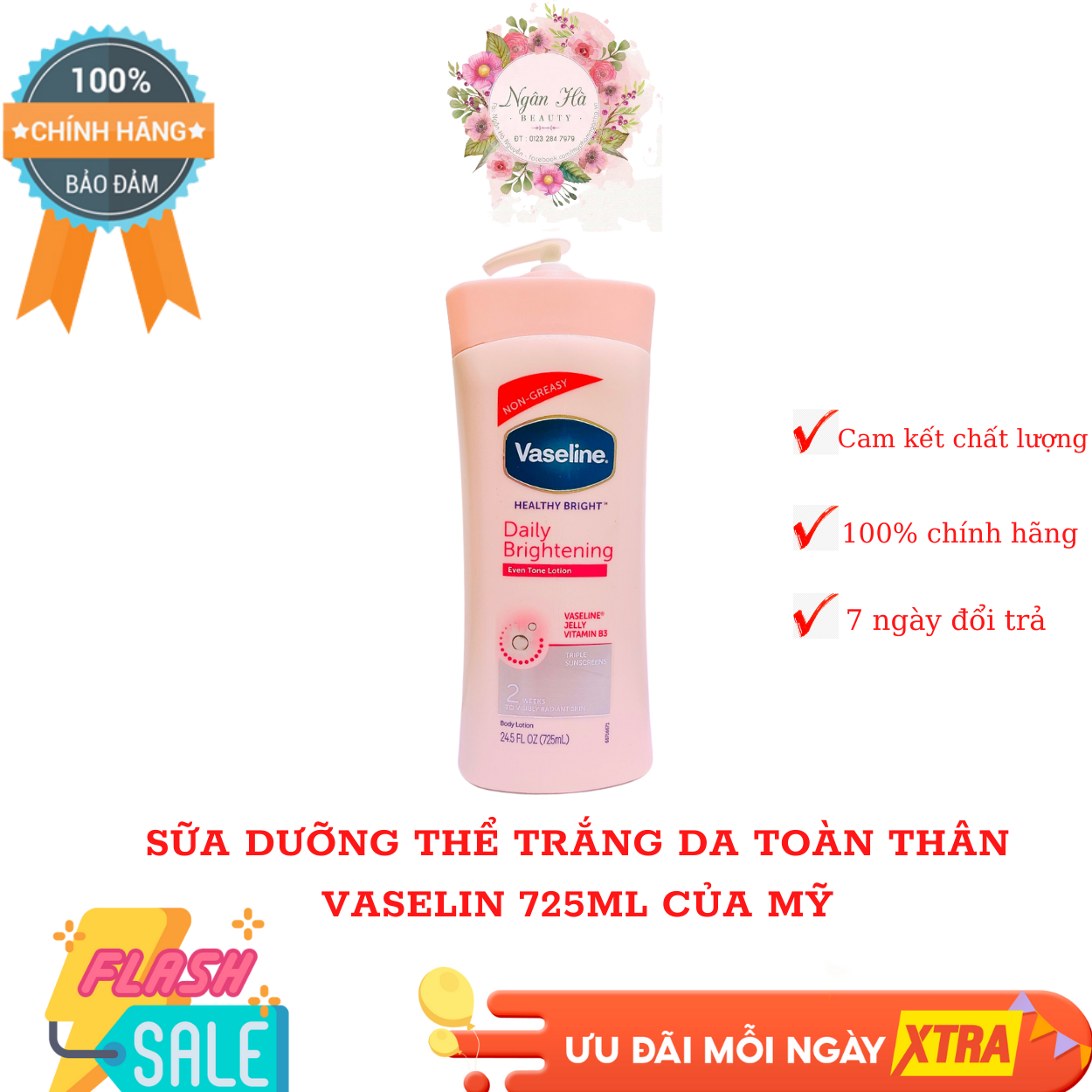 Sữa dưỡng thể trắng da toàn thân vaselin 725ml của mỹ