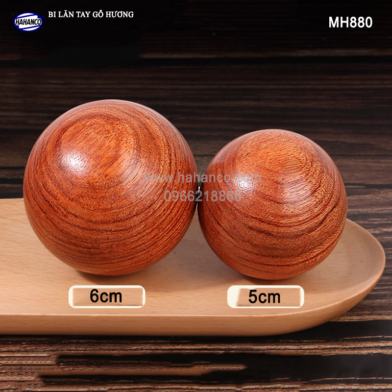 COMBO 2 quả bi lăn tay Mát xa Gỗ hương đỏ 5cm, 6cm - giúp chống mỏi toàn diện - MH880 - HAHANCO