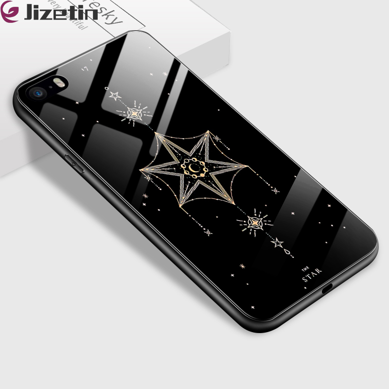 Jizetin Glass Phone Casing For iPhone 5 5S SE iPhone 6 6 Plus 6S 6S Plus Shockproof Tarot Cards Series Tempered Glass Housing Cover