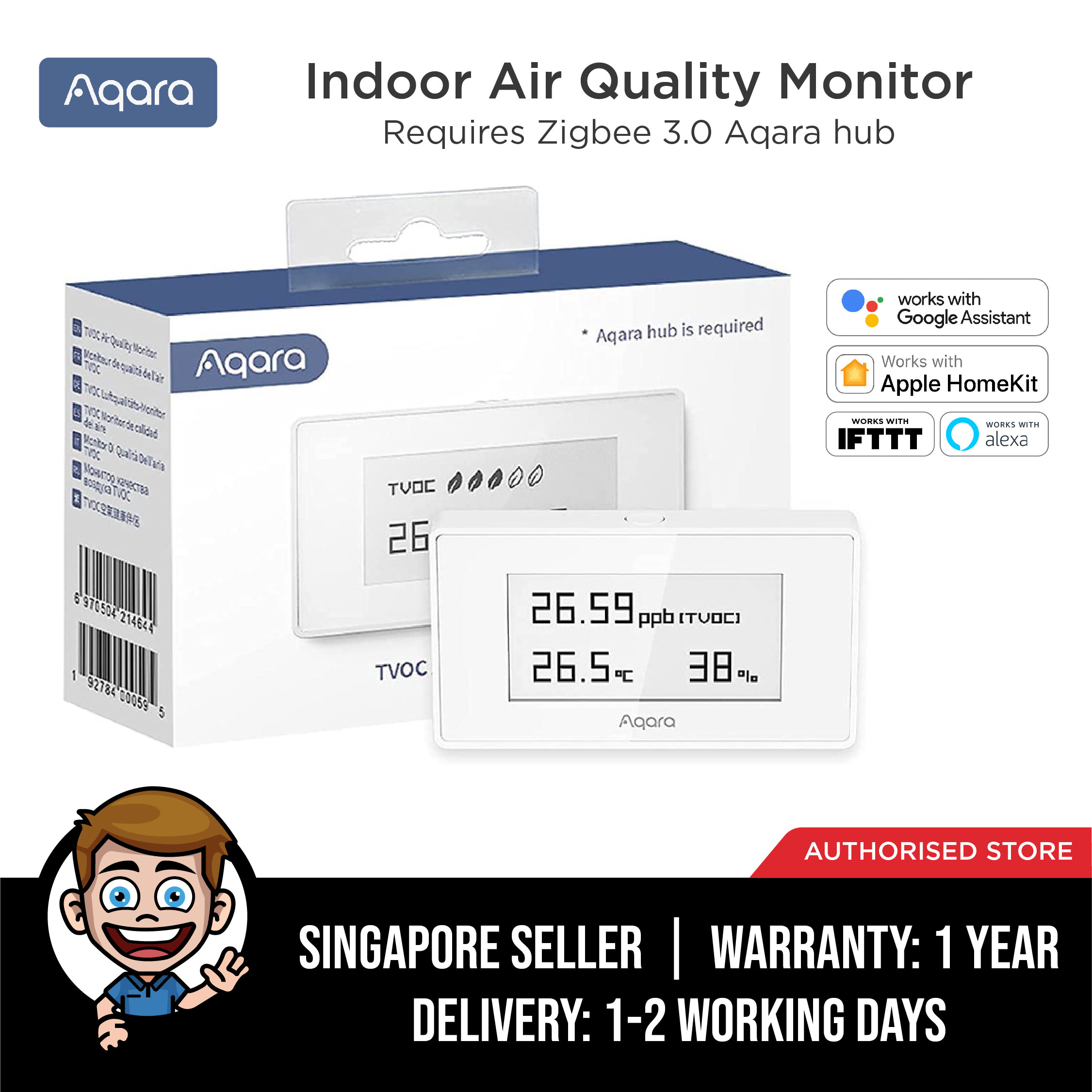 Aqara Indoor Air Quality Monitor, Pollution Meter for TVOC, Temperature u0026  Humidity, Support Google Home u0026 Apple Homekit | Lazada Singapore