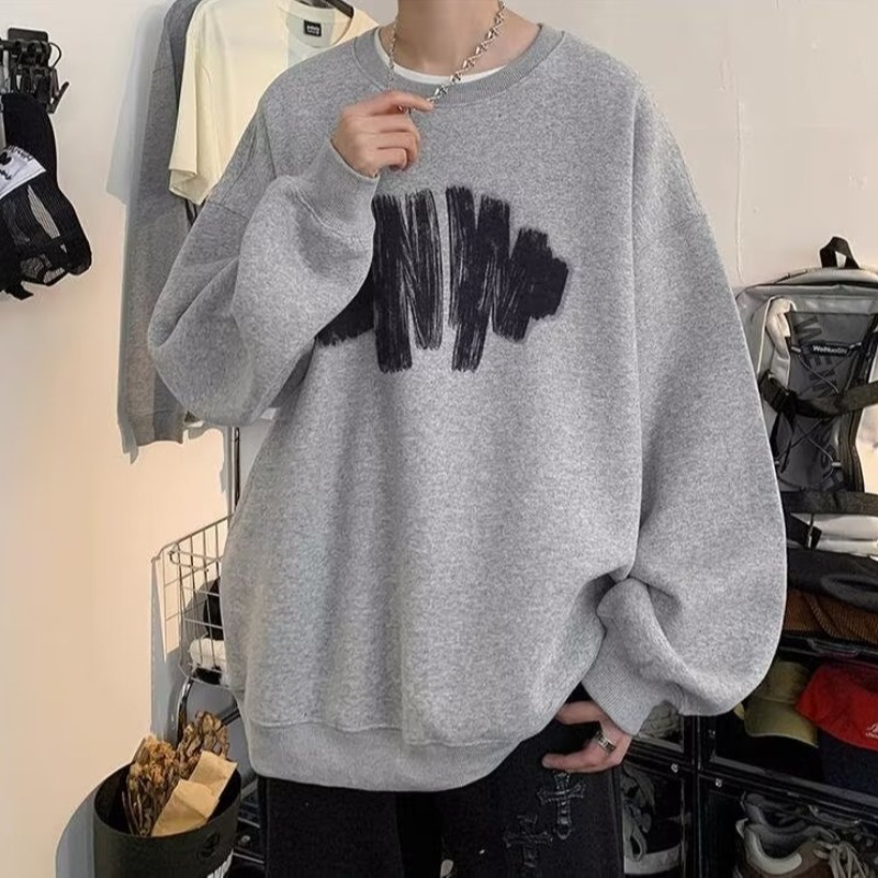 KYUSHUAD Unisex loose casual graffiti print round neck sweater simple plus size couple sweater
