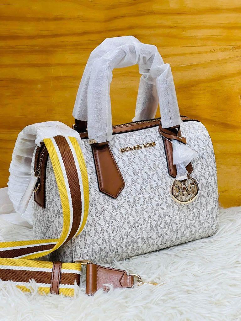 Michael Kors Small Hayes Duffle Crossbody Bag Vanilla/Luggage