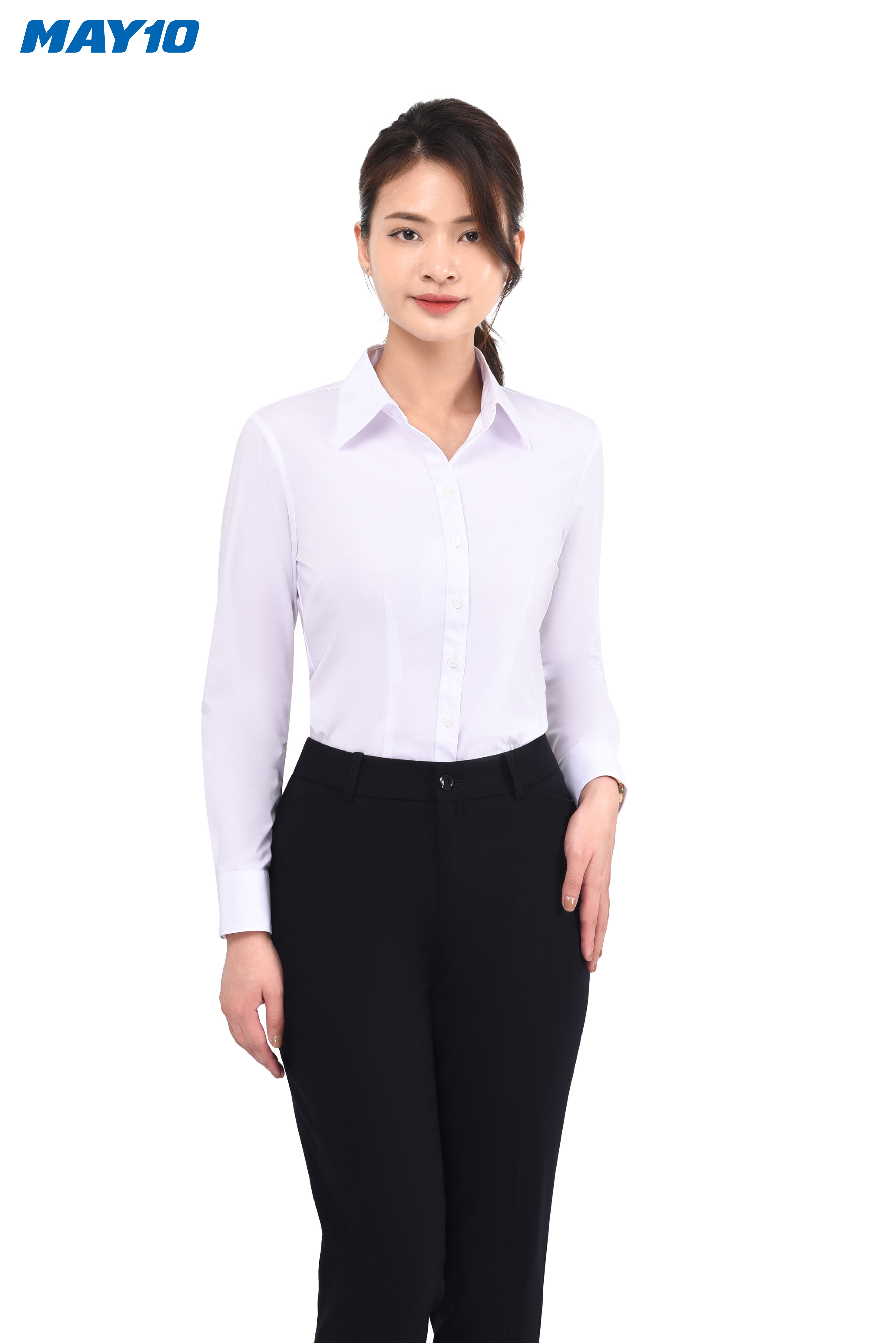 Áo sơ mi nữ trắng dài tay sợi tre May 10
