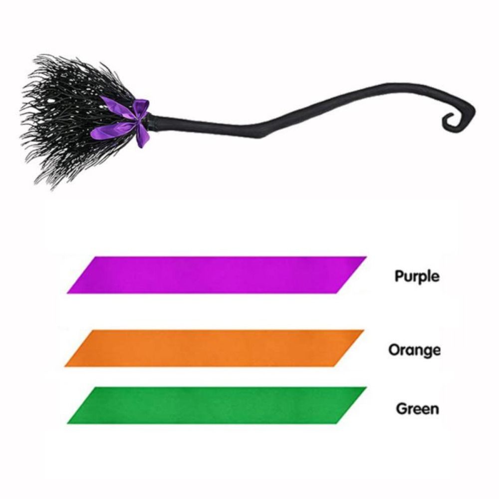 PLORAB Magical Halloween Witch Broom Black With Ribbon Halloween Flying Broomstick Halloween Decoration Spooky Broom Prop Ghost Festival Props