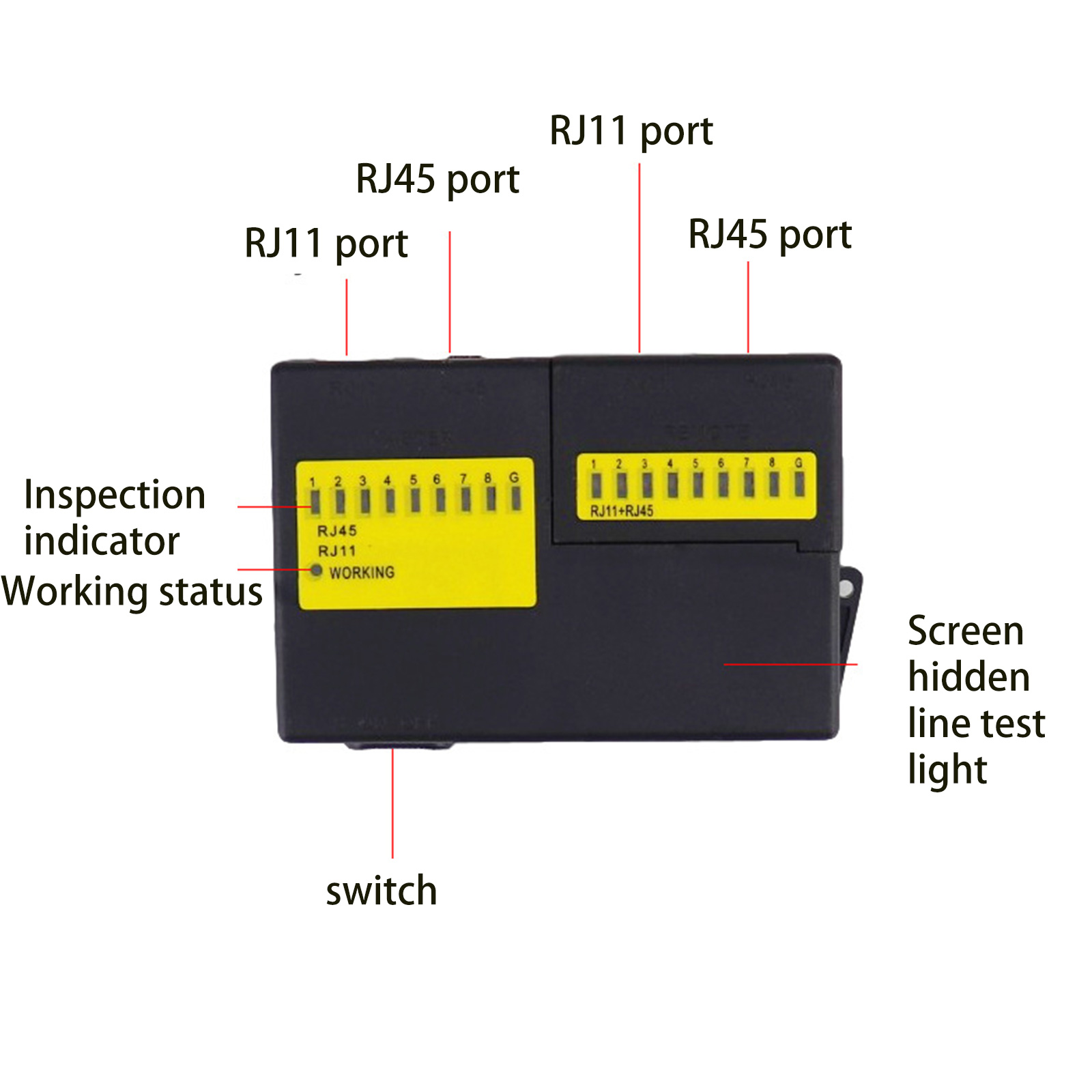 Mini kiểm tra cáp mạng cho lan điện thoại RJ45 RJ11 dòng che chắn dây mạng