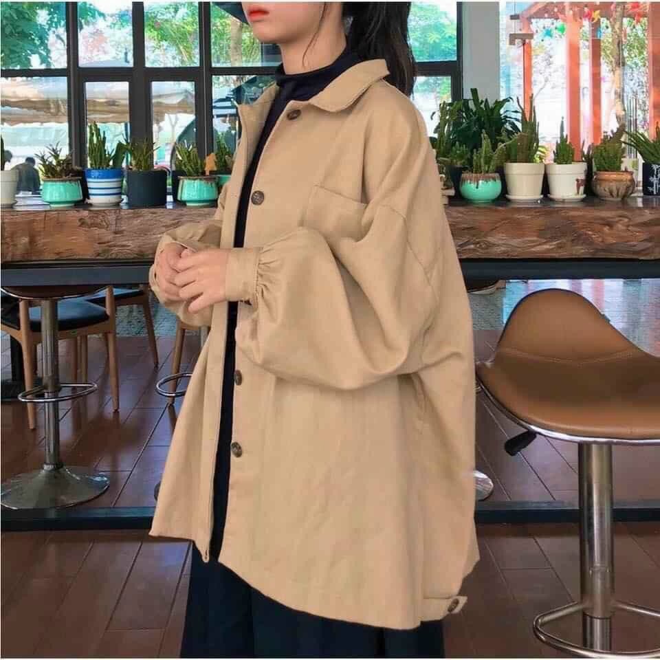 Áo khoác, áo sơ mi nhung gân nữ trơn phối túi from rộng style korea sành điệu