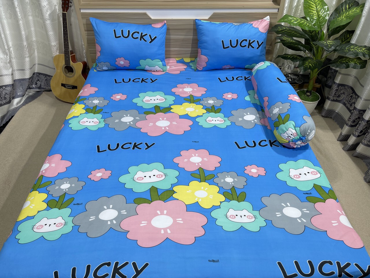 BỘ DRAP GA THUN (HOA LUCKY) 4 MÓN