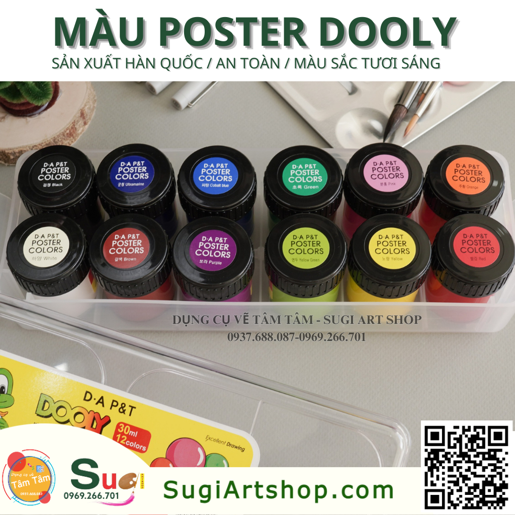 Màu Poster Dooly 12 màu (hủ 30ml), Màu nước Dooly