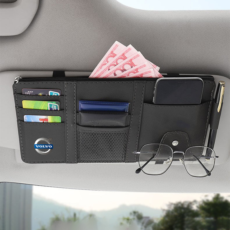 Car Styling Visor Organizer Auto Sun Visor Storage Pouch Car Organizer Sunglasses Holder Card Organizer Ticket Pocket Pen Holder for Volvo