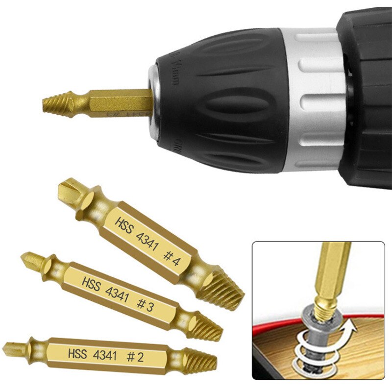 Screw Extractor Damaged Sliding Tooth Broken Screws Removal Tool Titanium-Plated Hexagonal Drill Set Broken Bits Extractor 6Pcs