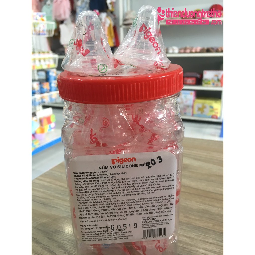 Núm Ty Silicon Bình Sữa Pigeon cổ hẹp đủ size S M L
