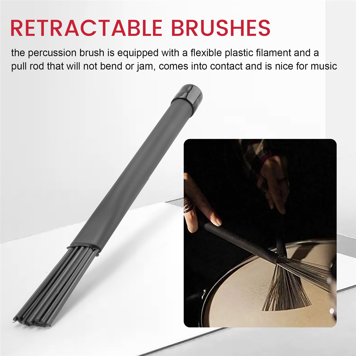 1 Pair Jazz Drum Brushes Retractable Drum Sticks 32 cm black