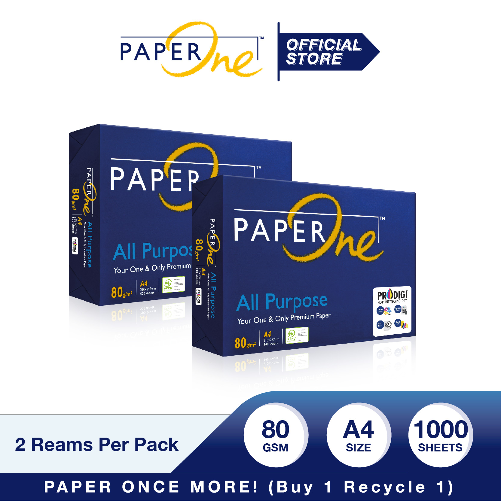 A4 80gsm Paperone Blue All Purpose 85gsm Digital Copy Paper 5 Reams