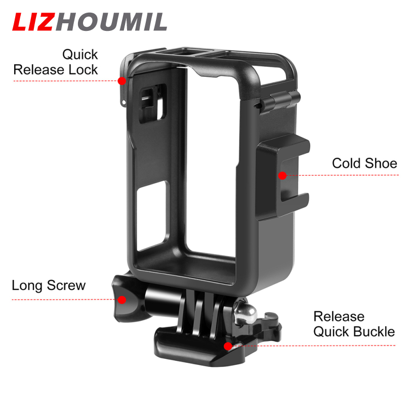 LIZHOUMIL Camera Frame Cage Action Camera Mount Housing Case Shell With Adapters Compatible For DJI Osmo Action 3 4