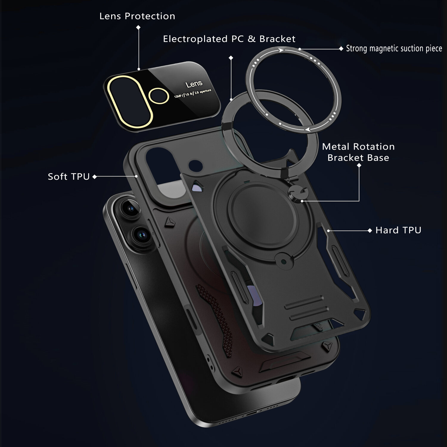 lthmy for iPhone 16 Pro Max Casing dual layer magnetic ring stand MagSafe case with cover.