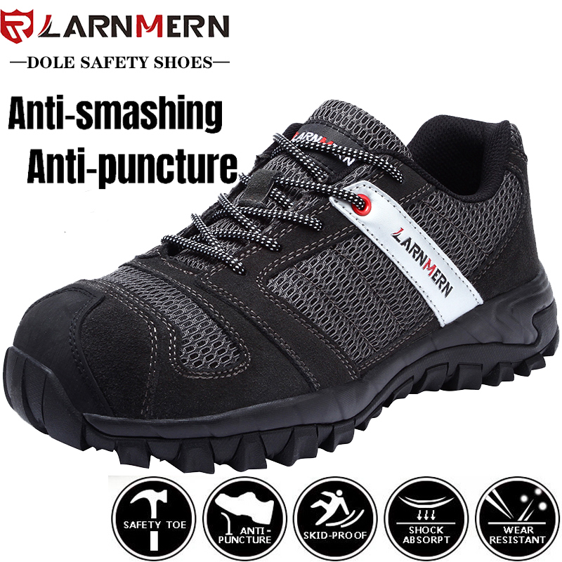LARNMERN Mens Black Safety Shoes with Steel Toe Cap Work Boots Protective Footwear Outdoor