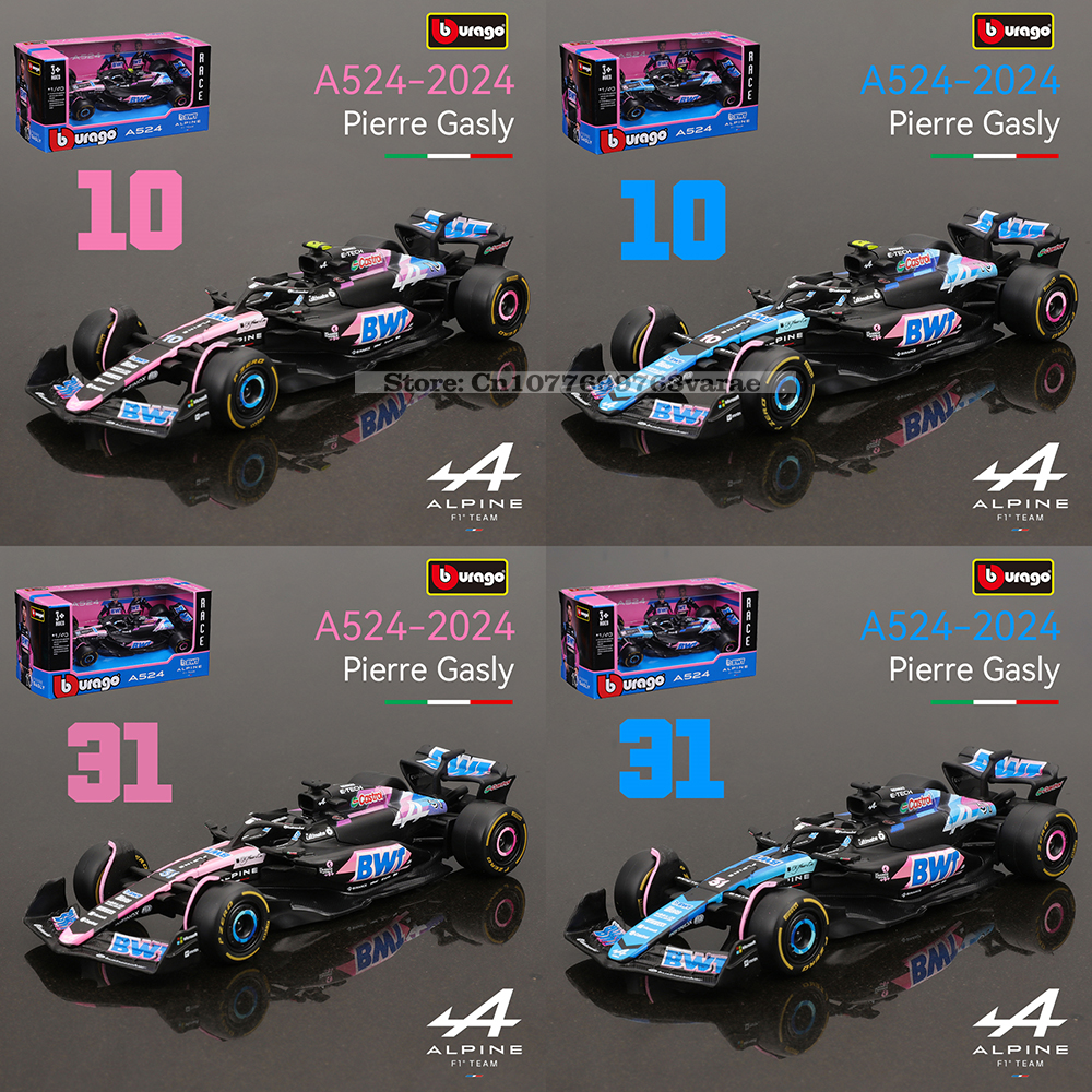 Bburago 1:43 Alpine F1 Team A524 2024 10 Pierre Gasly 31 Esteban Ocon Alloy Car Die Cast Model Toy Collectible competition.