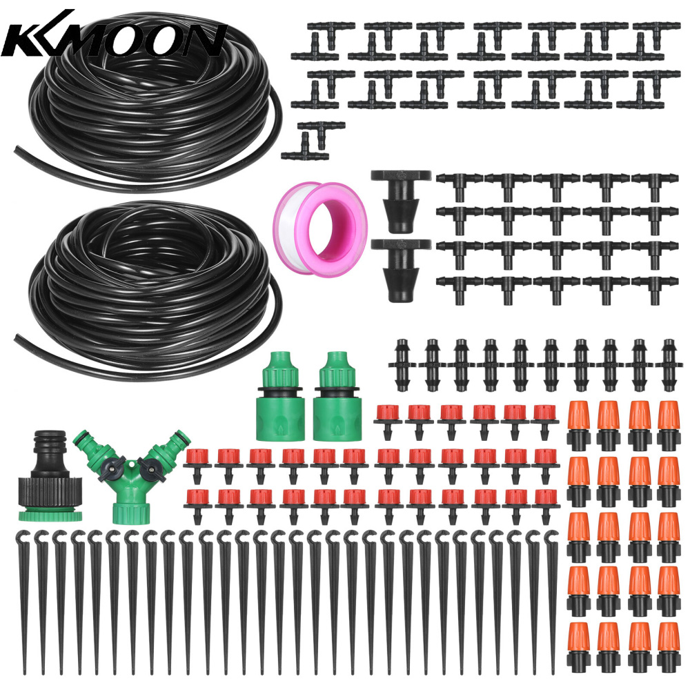 KKmoon Plant Watering Drip Irrigation Kit DIY Watering System with Nozzles Misters Drippers 30 Meters Tubing for Garden Lawn Patio