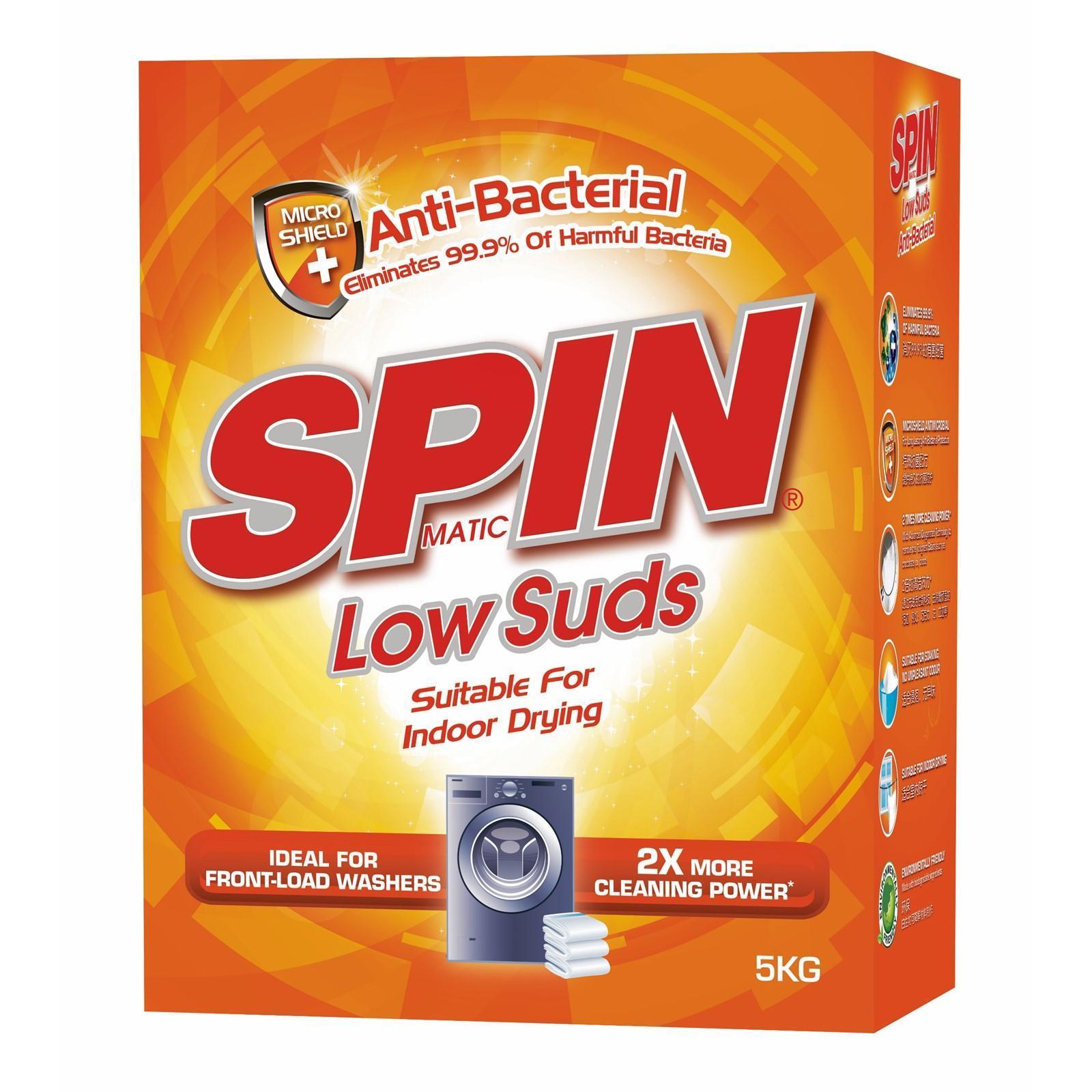 SPINmatic Low Suds Powder Laundry Detergent (AntiBacterial) 5kg