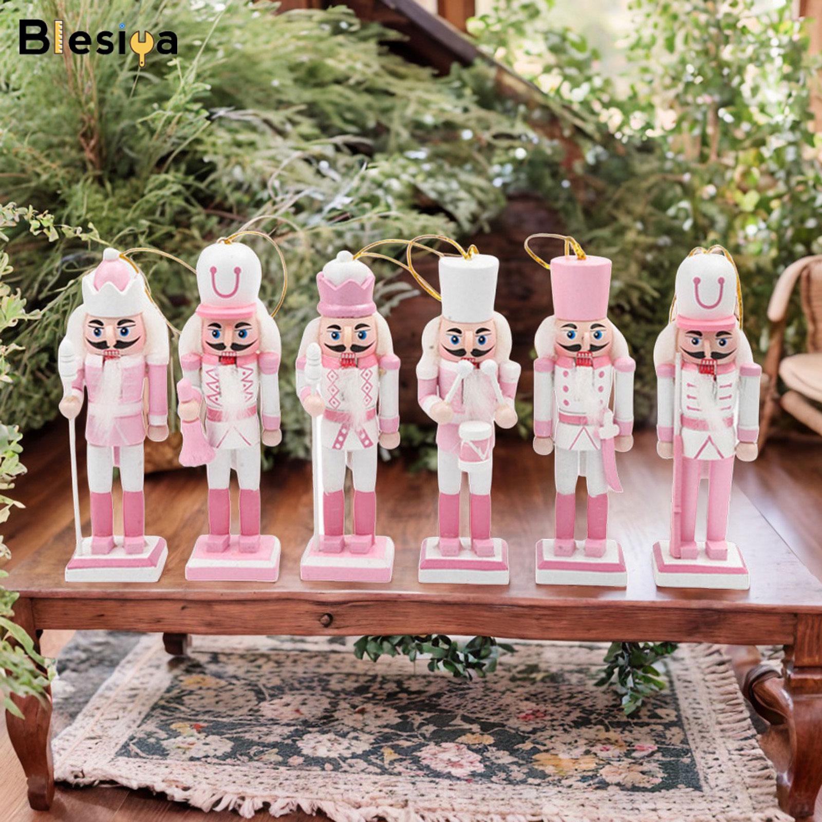 Blesiya 6x Wooden Nutcracker Figurine Cartoon Sculptures for Car Festival Kids Gifts