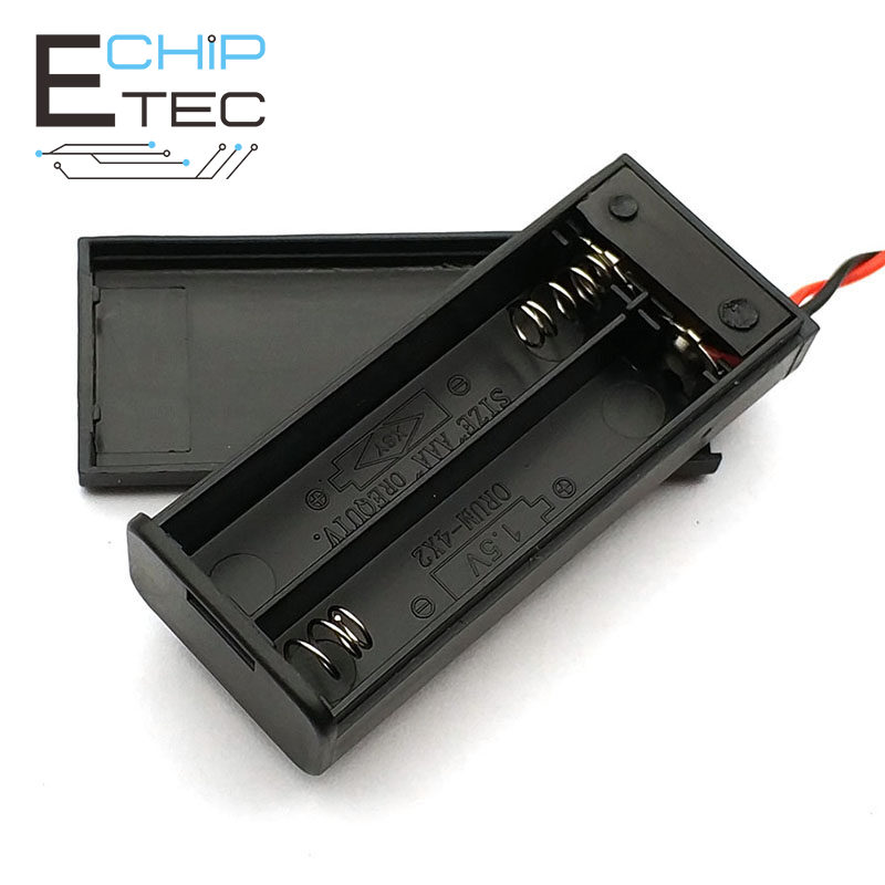 1PCS Hard Plastic 2 x AAA Battery Storage Holder Case Box with Switch Cover Wire