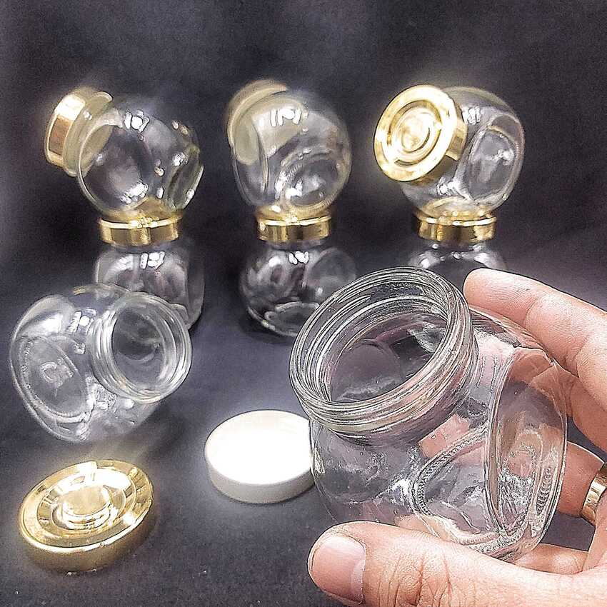 Hũ Chưng Yến Thủy Tinh 180ML (combo 3 cái) tròn dẹt kiểu nghiêng 2 đáy nắp nhựa vàng - Hũ Gia Vị