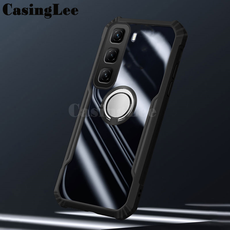 For infinix Hot 50 Pro Plus Case Hard Clear Transparent Shockproof Armor Car Adsorb Holder Ring For infinix Hot 50 Pro + Back cover Phone Cases.