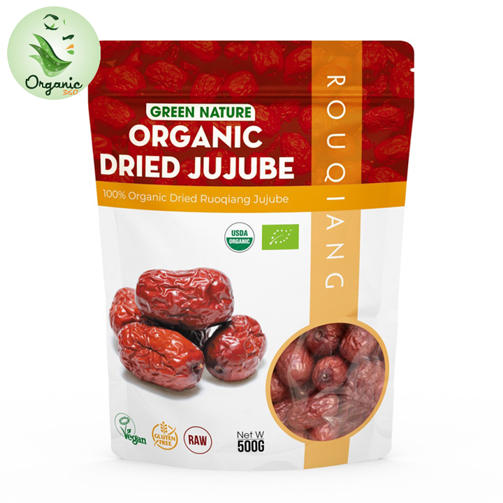 Táo đỏ hữu cơ Rouqiang Green Nature 500gr Organic Dried Ruoqiang Jujube