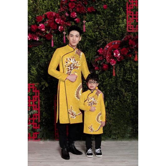 áo dài bé và nam lớn. set áo dài bố con