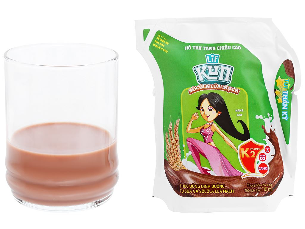 (HSD T3-2025) Thùng 24 Túi Sữa Chua Uống Socola Lúa Mạch LiF Kun 110ml.